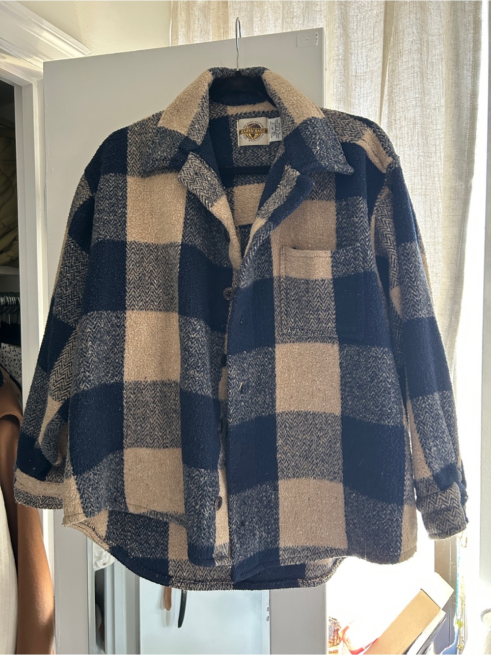 Vintage Plaid Wool Shacket - Navy & Tan